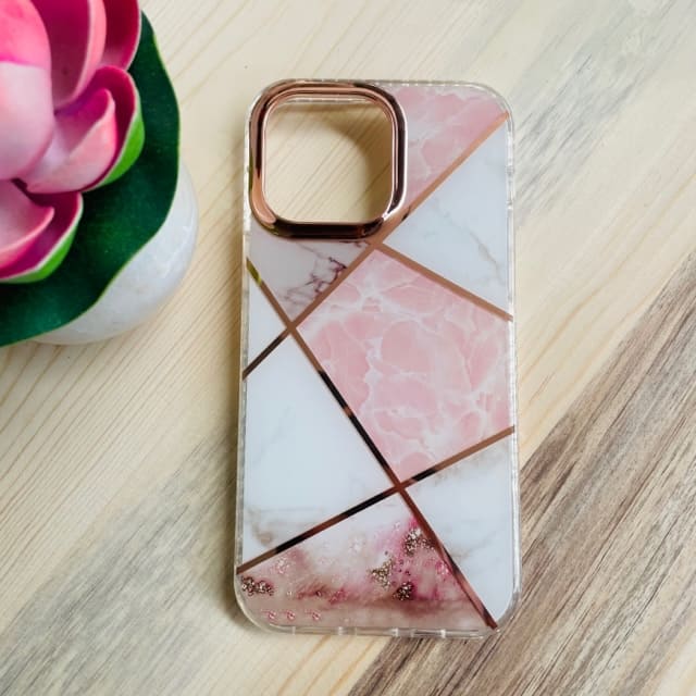 Marble Printed With Golden Lines Silicone Case For Iphone 14 series