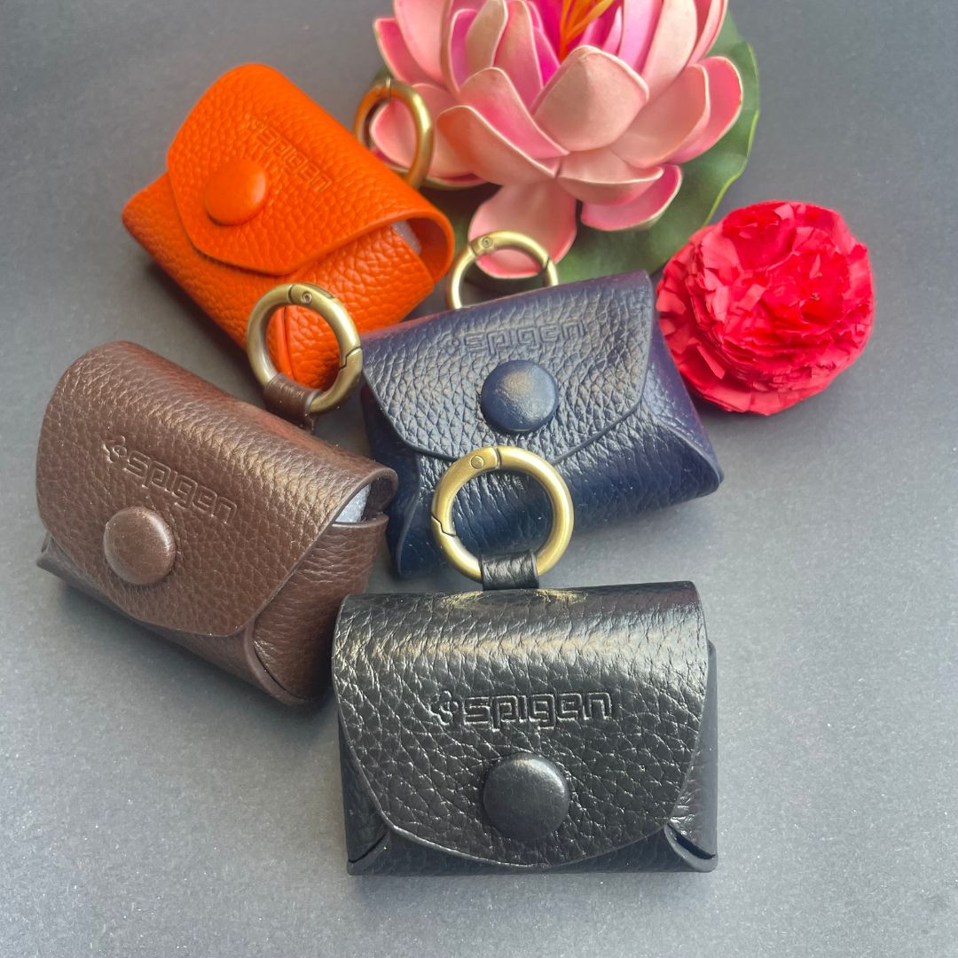 Royal leather AirPods case with golden ring, full color lineup