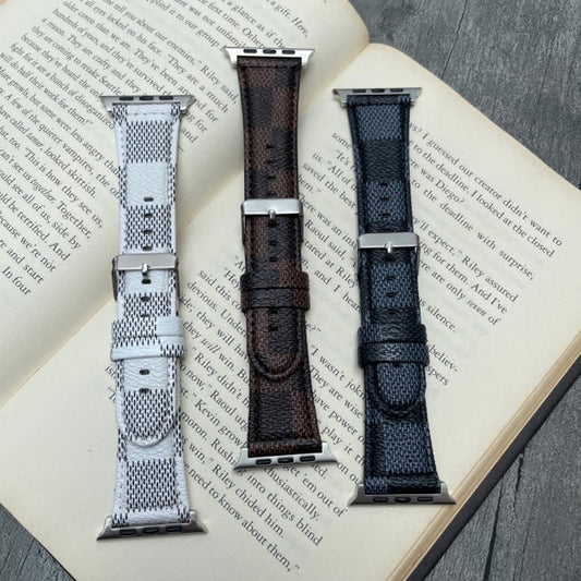 Vegan Leather Narrow Square Checks Design Apple Watch Band for 38-40-41 mm