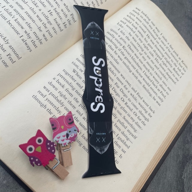 Sup Black Printed Liquid Silicone Apple Watch Band for 42-44-45 mm