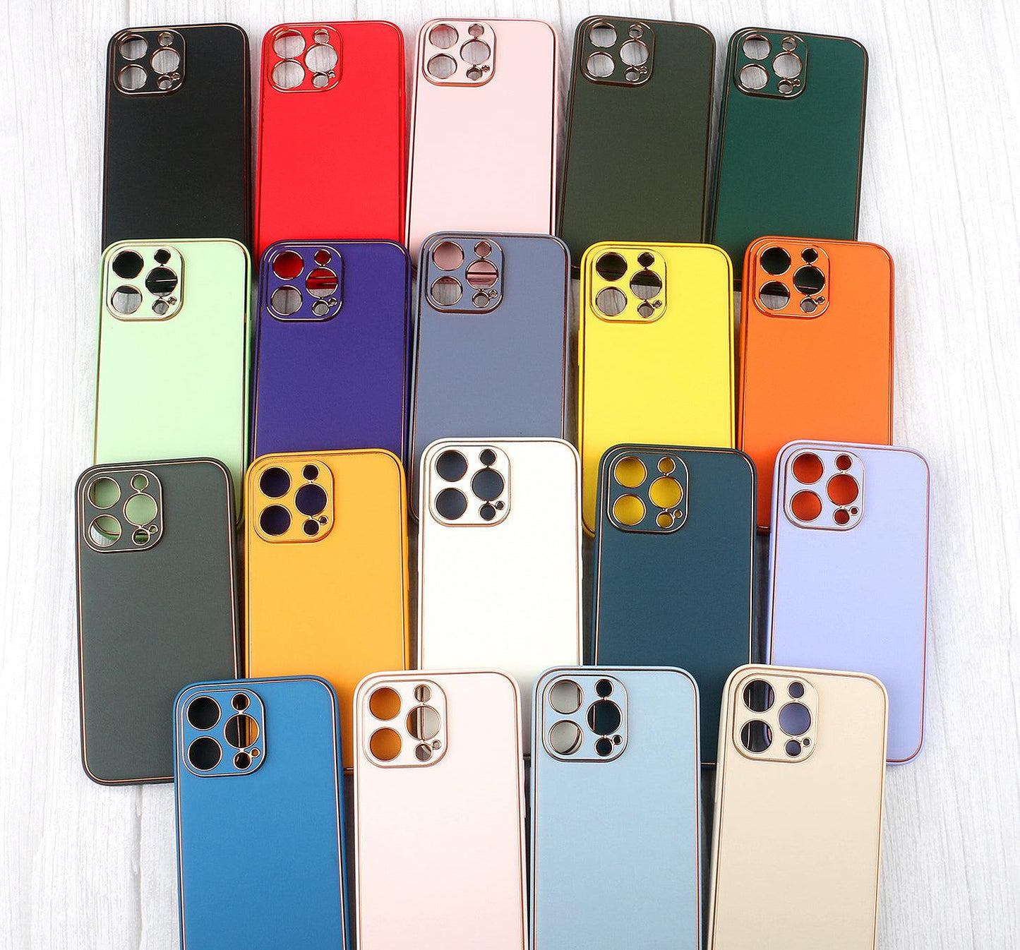 Colorful Leather Case With Gold Border For Iphone 11-12-13 series - Hanging Owl India