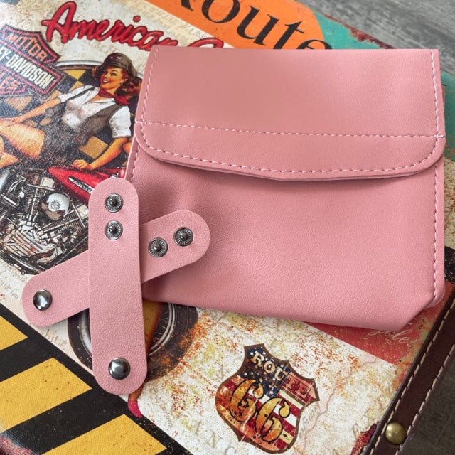 Pink PU Leather Laptop Sleeve With Charger Cover and Tie Down Straps