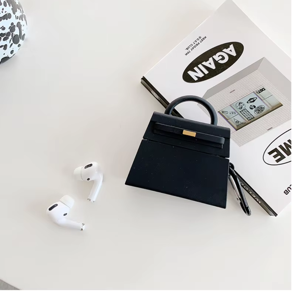Birkin Bag AirPods Pro 2 Case – Luxury-Inspired Silicone Purse Cover black colour 