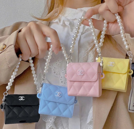 Luxury Brand Shoulder Bag with Pearl Chain Apple Airpods Cases For Pro1 & Pro2  Generation