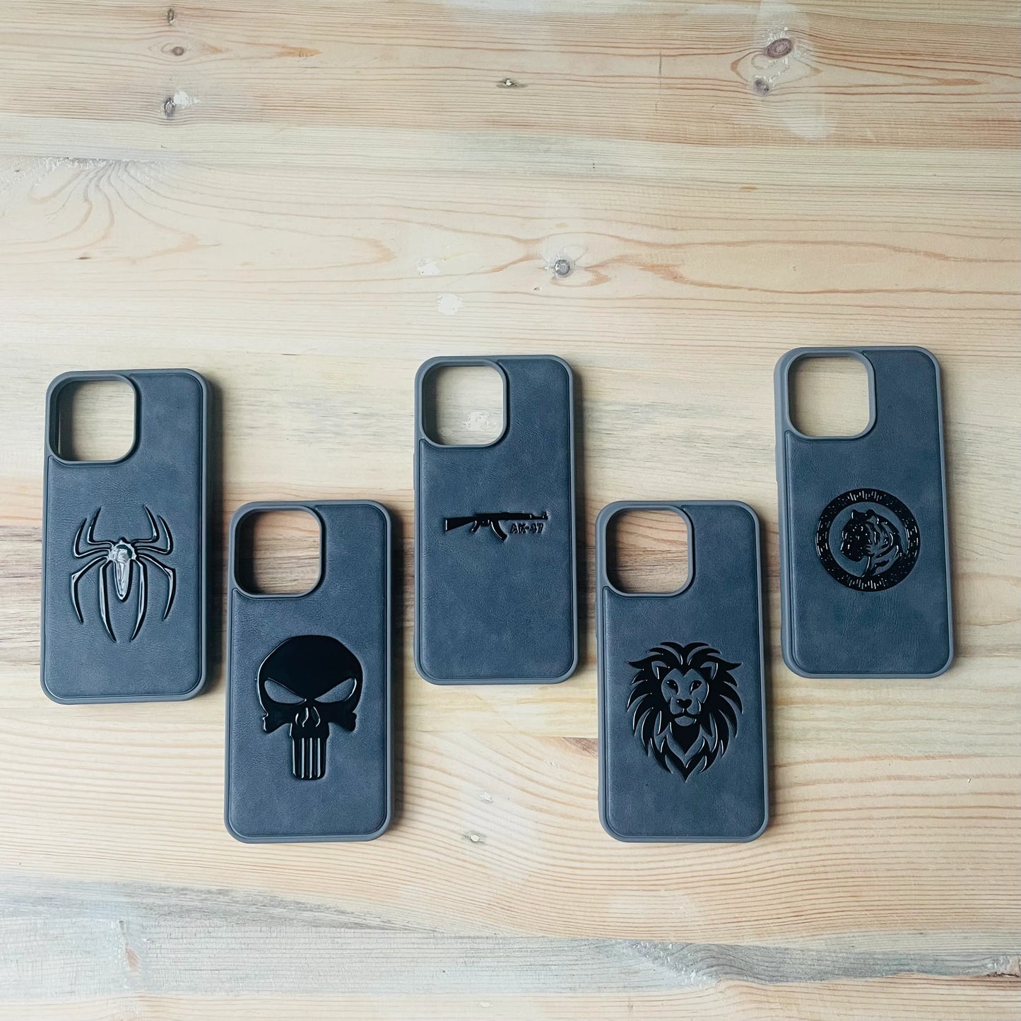 Gray Series faux leather iPhone case in slate gray, front view