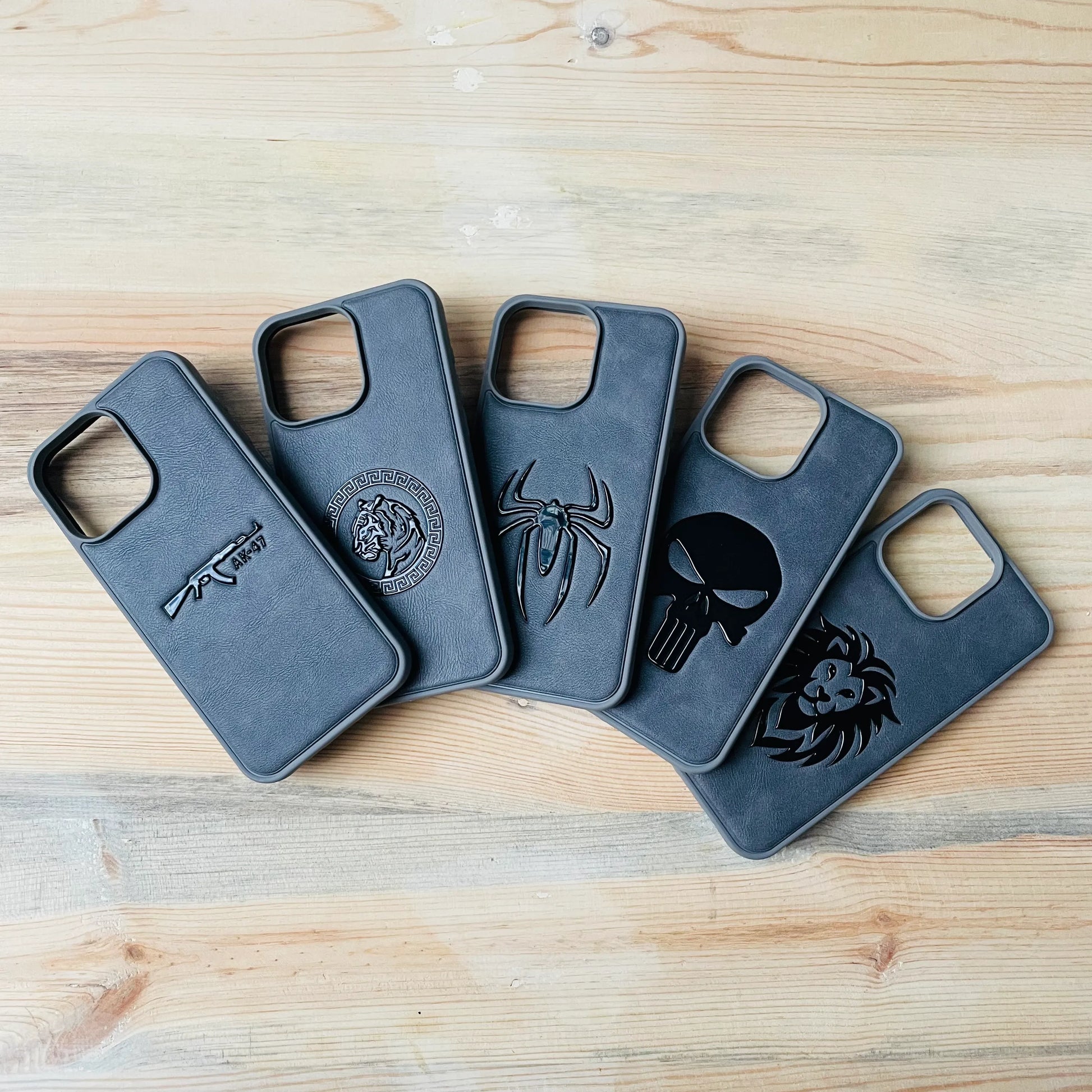 Gray Series iPhone case with 3D embossed emblem close-up
