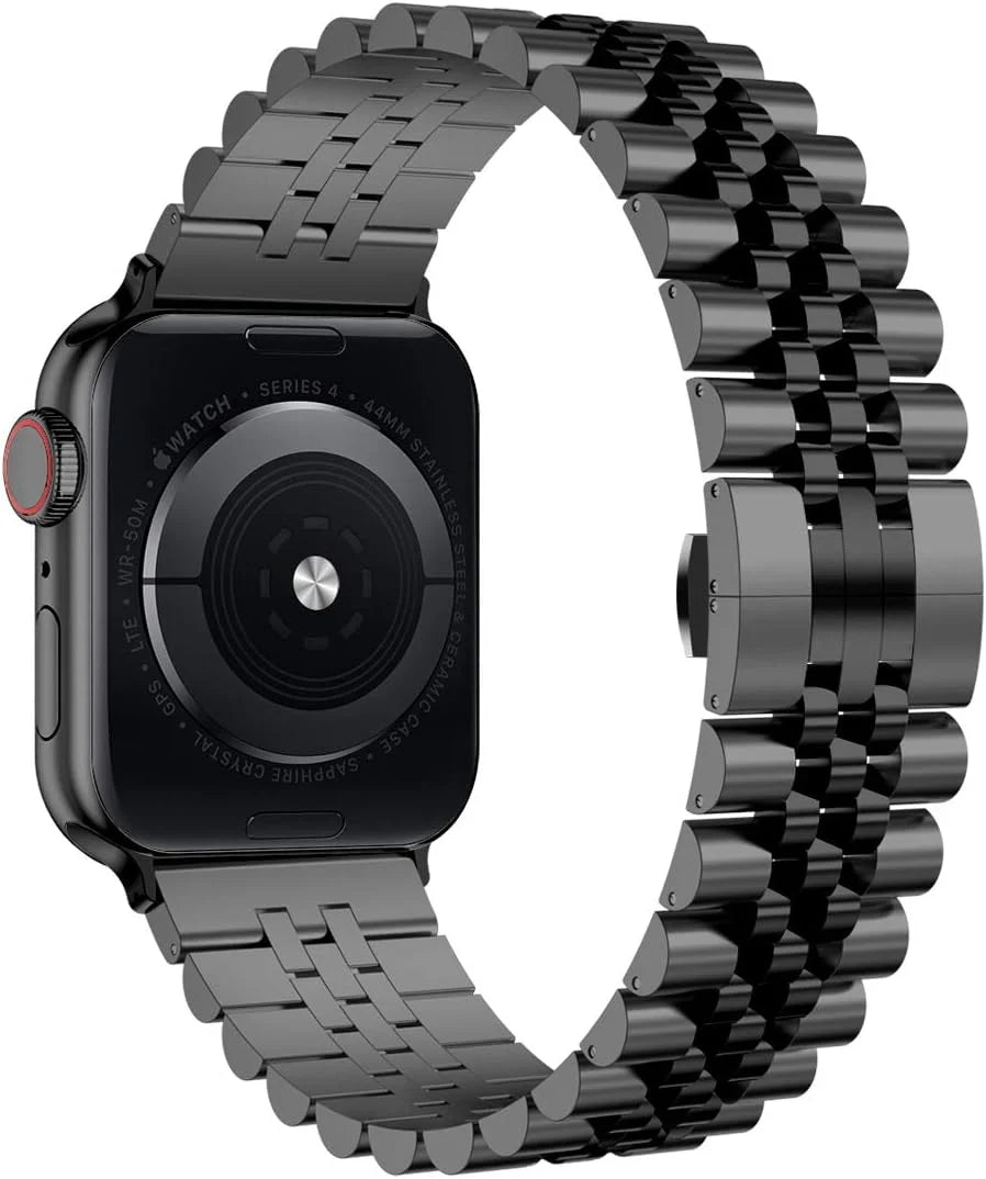 Luxury Black stainless steel presidential-style band for Apple Watch, full view