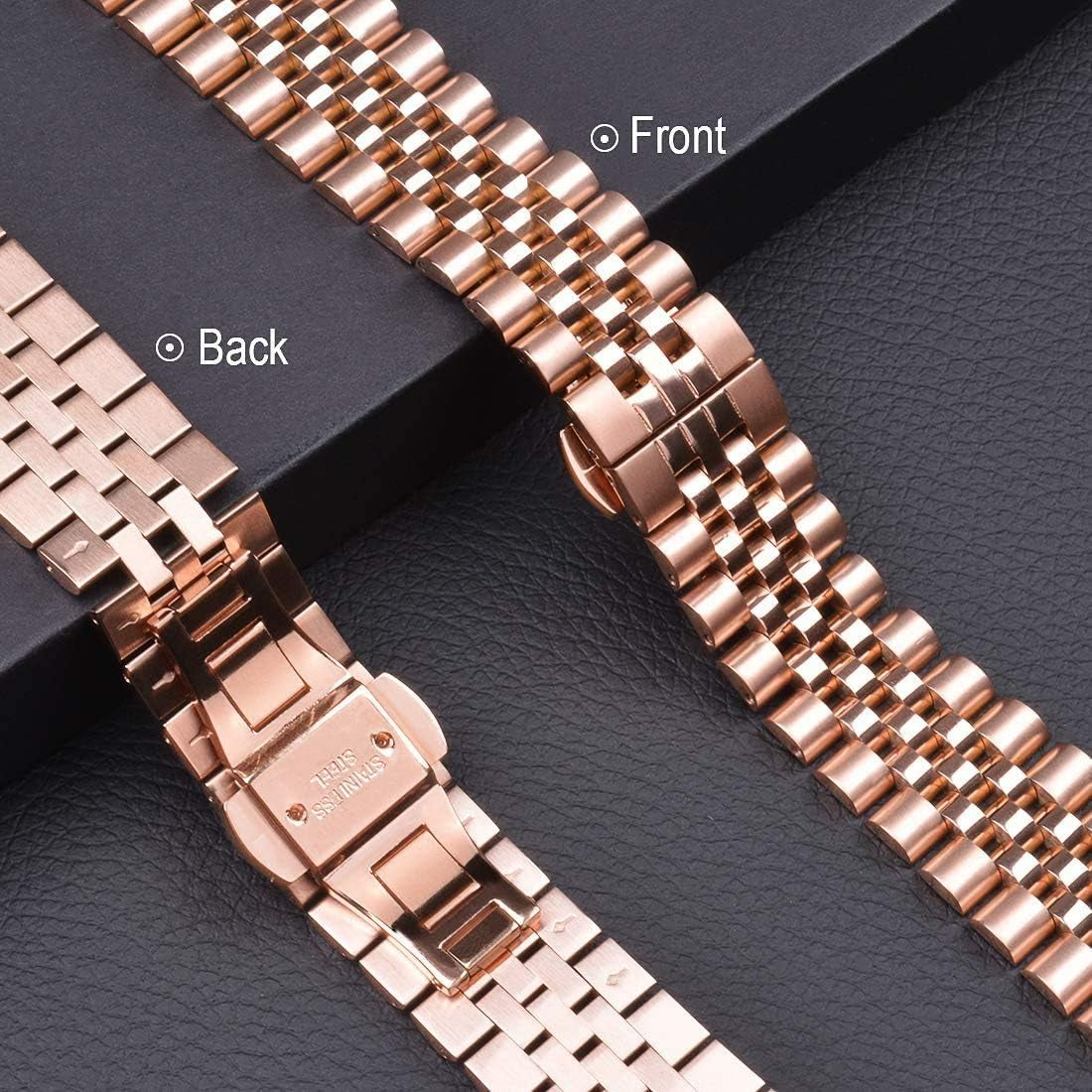 Shop our stunning luxury rose gold stainless steel band for Apple Watch. This elegant strap adds sophistication and style to any model. Fits all sizes (38mm to 49mm).