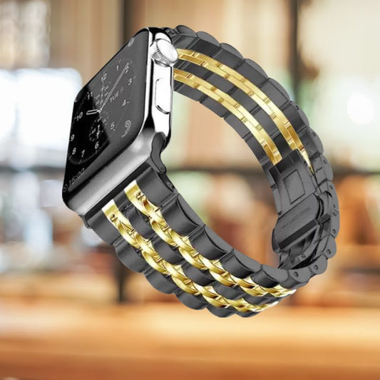 Black Gold Stainless Steel Metallic Band For Apple Watch 42-44-45-49 mm