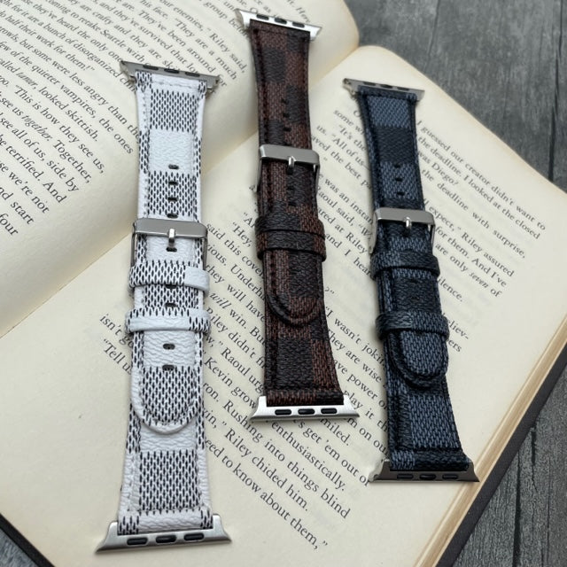 Vegan Leather Narrow Square Checks Design Apple Watch Band for 42-44-45-49 mm