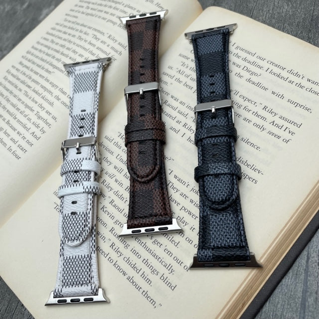 Vegan Leather Narrow Square Checks Design Apple Watch Band for 42-44-45-49 mm