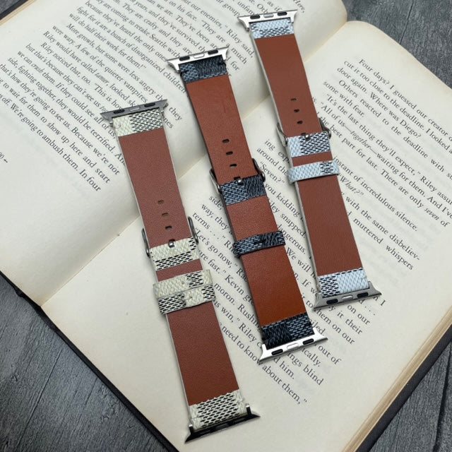 Vegan Leather Broad Square Checks Design Apple Watch Band for 38-40-41 mm