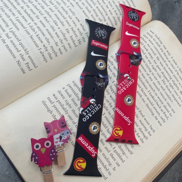 Supreme Printed Liquid Silicone Apple Watch Band for 42-44-45 mm Black