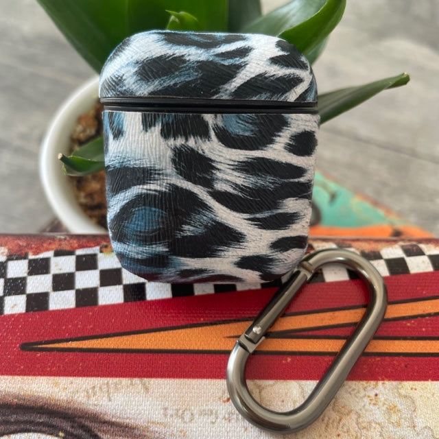 Animal Print Leather Case For Apple Airpos 1-2 Generation Blue