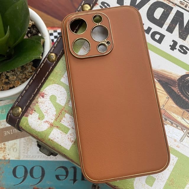 Luxurious Leather Case With Gold Border For Iphone 14 series