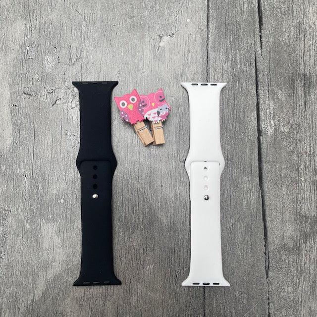 Black & White Liquid Silicone Apple Watch Band for 42-44 mm - Hanging Owl  India
