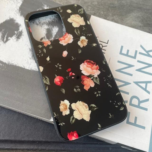 Black Floral Print Glossy Case For iPhone 11-12-13 Series - Hanging Owl  India