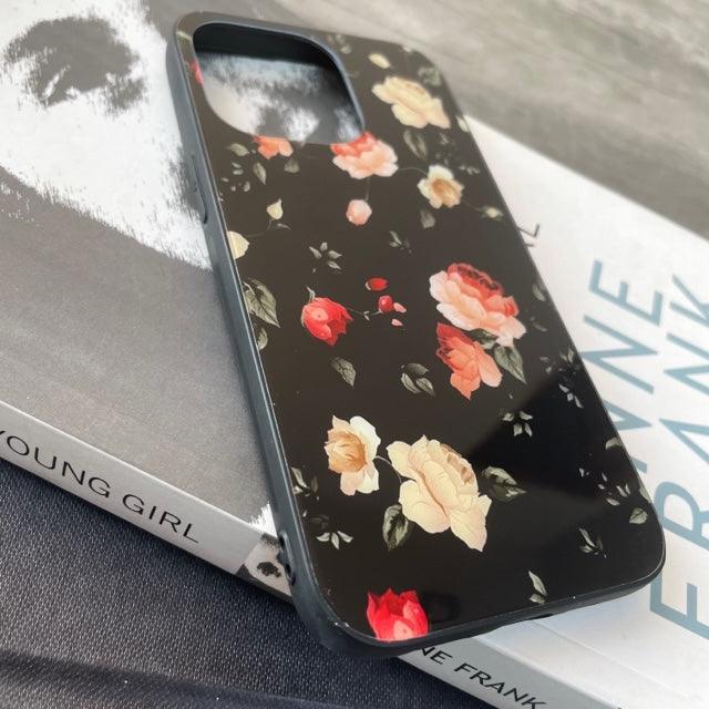 Black Floral Print Glossy Case For iPhone 11-12-13 Series - Hanging Owl  India