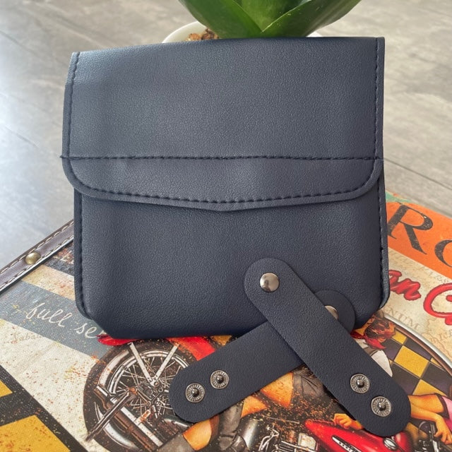 Midnight Blue PU Leather Laptop Sleeve With Charger Cover and Tie Down Straps