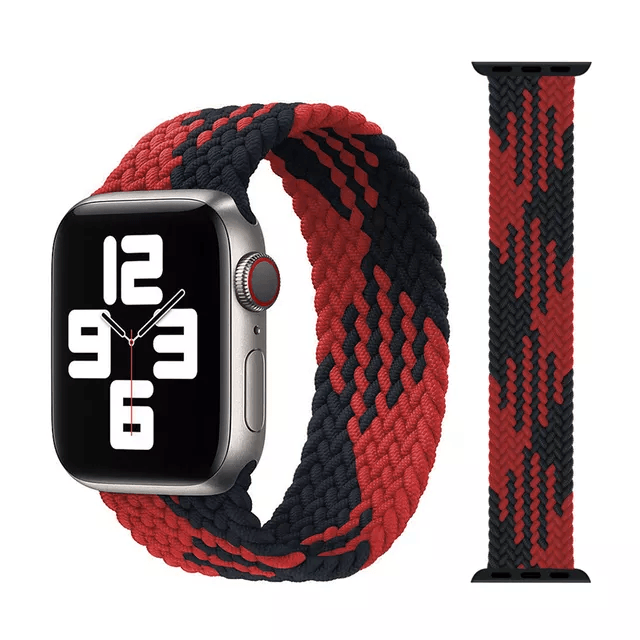 Duo Colour Braided Solo Stretchable Loop Band For Apple Watch 38-40-41 mm – in RED BLACK, nylon | Hanging Owl