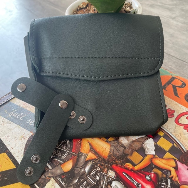 Dark Green PU Leather Laptop Sleeve With Charger Cover and Tie Down Straps