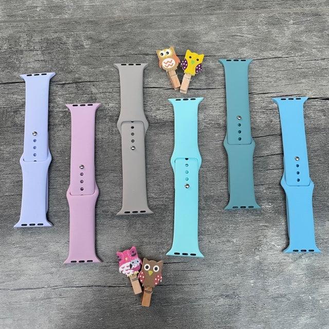 Pastel Shades Of Liquid Silicone Apple Watch Band for 42-44-45-49 mm - Hanging Owl 