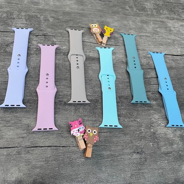 Pastel Shades Of Liquid Silicone Apple Watch Band for 42-44-45-49 mm - Hanging Owl 